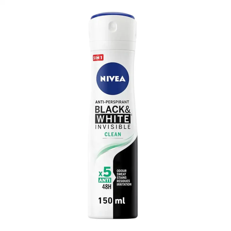 اسپری ضدتعریق زنانه نیوا Nivea Black & White invisible clean حجم 150 میل - Image 1