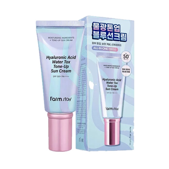 FarmStay Hyaluronic Acid Water Tox Tone-Up Sun Cream 60g ضد آفتاب فارم استی Farm Stay All In One SPF 50 آبرسان و روشن کننده حجم 60 گرم - Image 1