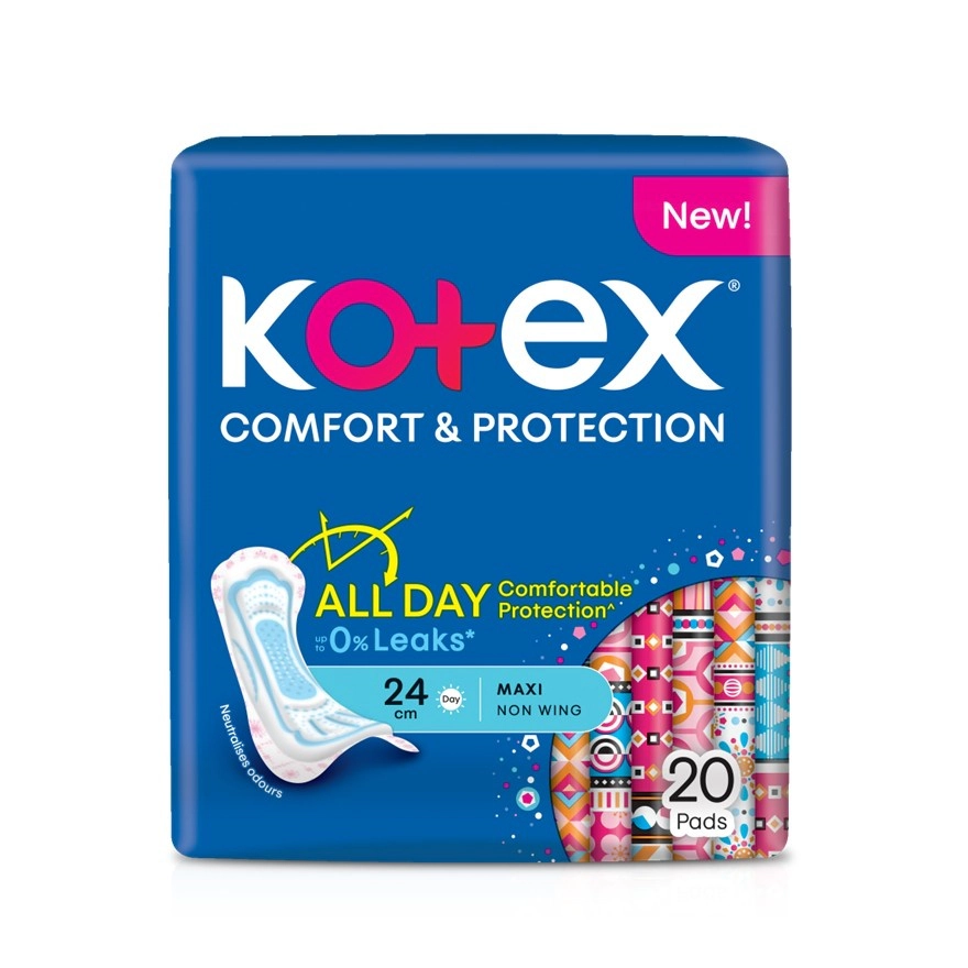 KOTEX Comfort & Protection Maxi Day Non Wing Pad 24cm 20pads نوار بهداشتی بدون بال کوتکس Kotex Comfort & Protection Maxi Day سایز 24 سانتیمتر بسته 20 عددی - Image 1
