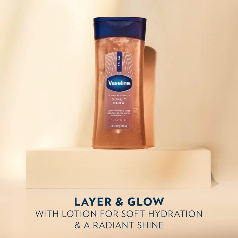 روغن بدن ژله ای شاین دار وازلین vaseline sunlit glow رنگ طلایی برنزی براق حجم 200 میل - Image 7
