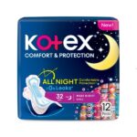 نوار بهداشتی بال‌دار شبانه کوتکس Kotex Comfort Protection سایز ۳۲ سانتی‌متر بسته ۱۲ عددی