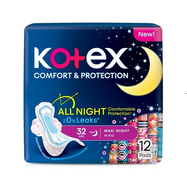kotex-comfort-protection-overnight-wing-pad-32cm-12s-sanitary-pad نوار بهداشتی بالدار شبانه کوتکس Kotex Comfort Protection سایز ۳۲ سانتیمتر بسته ۱۲ عددی - Image 1