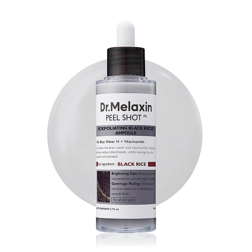 Dr-Melaxin PEEL SHOT EXFOLIATING BLACK RICE AMPOULE 80ML سرم پیل شات برنج سیاه دکتر ملاکسین Dr.Melaxin لایه بردار و ضد منافذ باز حجم 80 میل - Image 1
