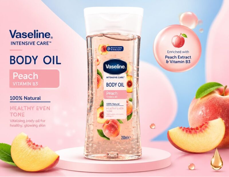 روغن بدن وازلین Vaseline Intensive Care با عصاره هلو و ویتامین B3 حجم 200 میل - Image 2