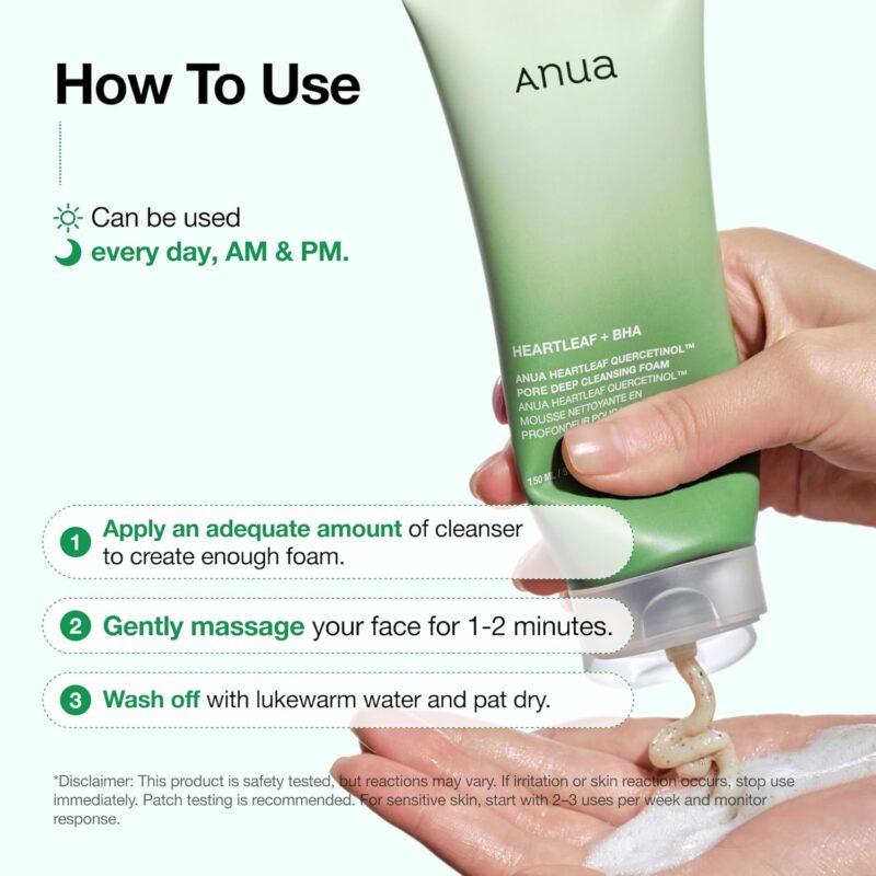 فوم شستشو صورت ضدمنافذ باز آنوا Anua Heartleaf + BHA حجم 150 میل - Image 5