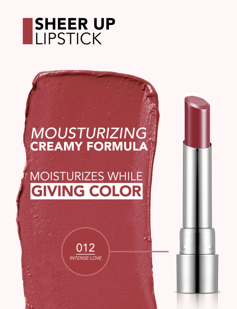 رژلب جامد براق فلورمار flormar Sheer Up شماره 012 رنگ Intense Love - Image 2
