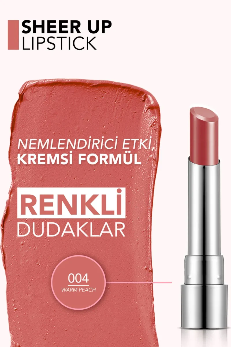 رژلب جامد براق فلورمار flormar Sheer Up شماره 004 رنگ WARM PEACH - Image 3