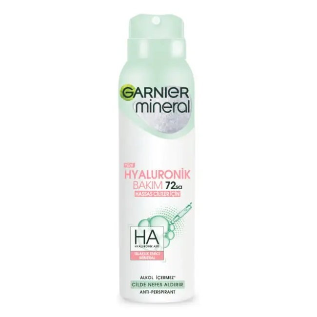 garnier-mineral-hyaluronik-bakim-sprey-deodorant-150-ml اسپری ضد تعریق زنانه گارنیه Garnier حاوی هیالورونیک اسید حجم 150 میل - Image 1