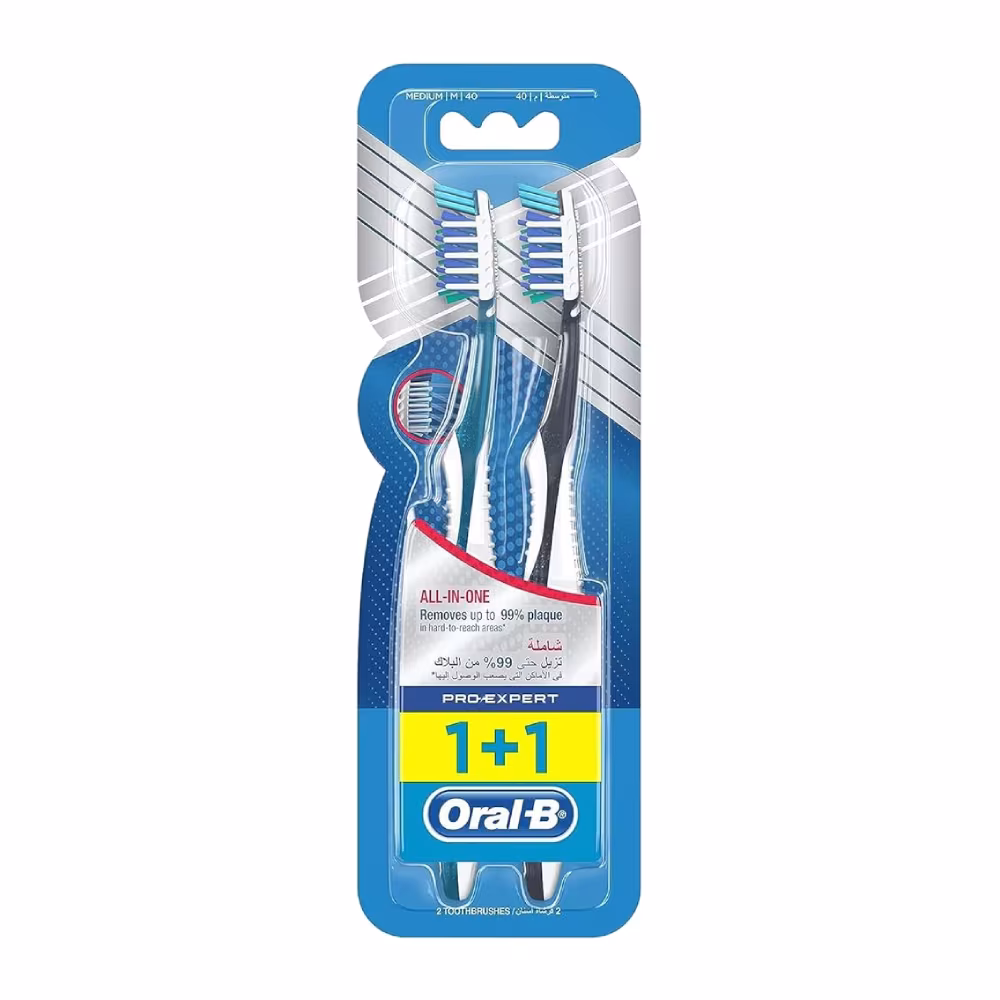 oral-b-all-in-one-pro-expert-toothbrush-medium-2pcs مسواک دو قلو اورال بی Oral-B Pro Expert برس متوسط بسته 2 عددی - Image 1