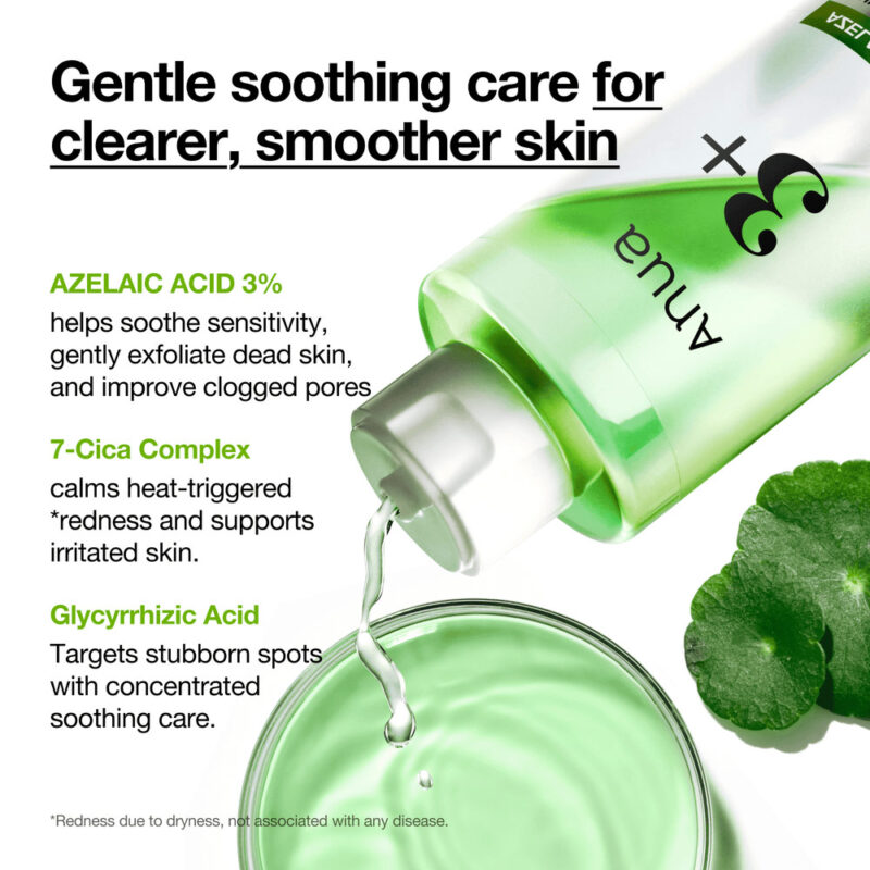تونر شفاف‌ کننده و تسکین‌ دهنده و ضد جوش آزلائیک اسید آنوا Anua Azelaic Acid 3 Cica حجم 250 میل - Image 4