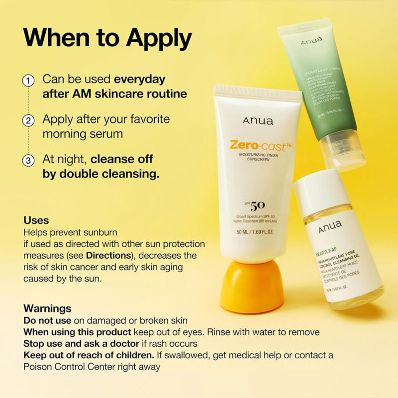 ضد آفتاب مرطوب کننده بدون رد سفیدی آنوا Anua ZERO-CAST حاوی +SPF50 حجم 50 میل - Image 7