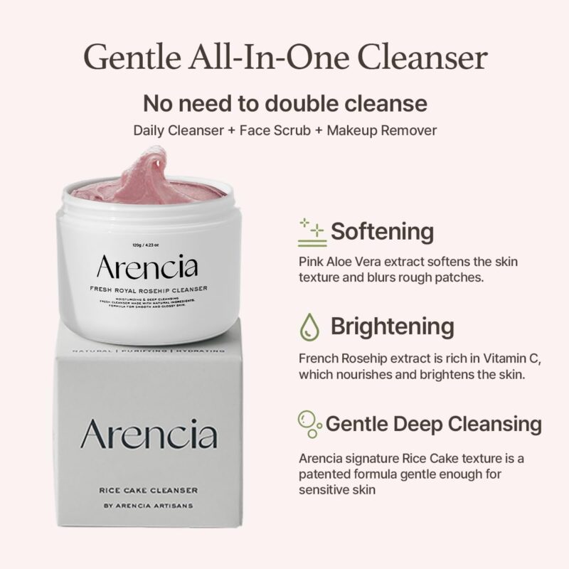 شوینده و اسکراب روزانه صورت رز هیپ و برنج موچی آرنسیا Arencia حجم ۱۲۰ گرم - Image 5