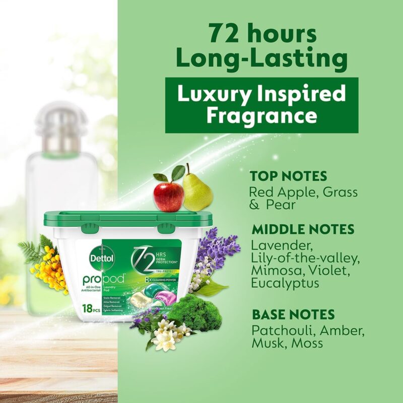 کپسول ماشین لباسشویی آنتی‌باکتریال دتول پروپاد Dettol Propod All-in-One Rainforest Fresh بسته 56 عددی - Image 4