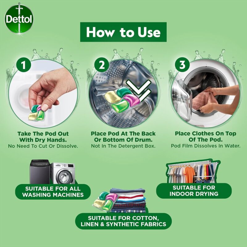 کپسول ماشین لباسشویی آنتی‌باکتریال دتول پروپاد Dettol Propod All-in-One Rainforest Fresh بسته 56 عددی - Image 5