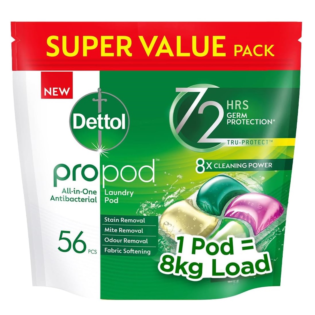 Dettol Propod All-in-One Antibacterial Laundry Pod Rainforest Fresh 56pcs کپسول ماشین لباسشویی آنتیباکتریال دتول پروپاد Dettol Propod All-in-One Rainforest Fresh بسته 56 عددی - Image 1