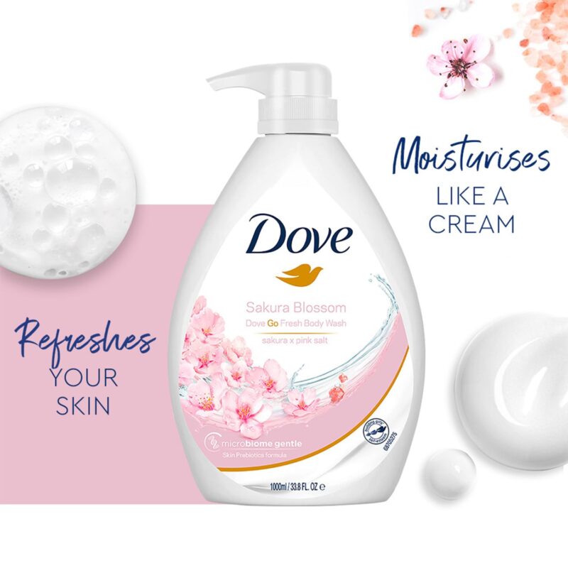 شامپو بدن مرطوب‌کننده شکوفه گیلاس و نمک صورتی هیمالیا داو Dove Sakura x Pink Salt حجم 1000 میل - Image 4