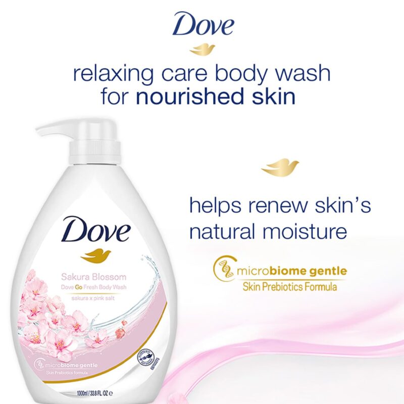 شامپو بدن مرطوب‌کننده شکوفه گیلاس و نمک صورتی هیمالیا داو Dove Sakura x Pink Salt حجم 1000 میل - Image 5
