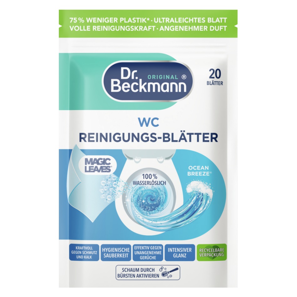 Dr-Beckmann WC Cleaning Sheets Ocean Breeze 20pcs برگهای تمیزکننده توالت فرنگی دکتر بکمن Dr.Beckmann رایحه Ocean Breeze بسته 20 عددی - Image 1