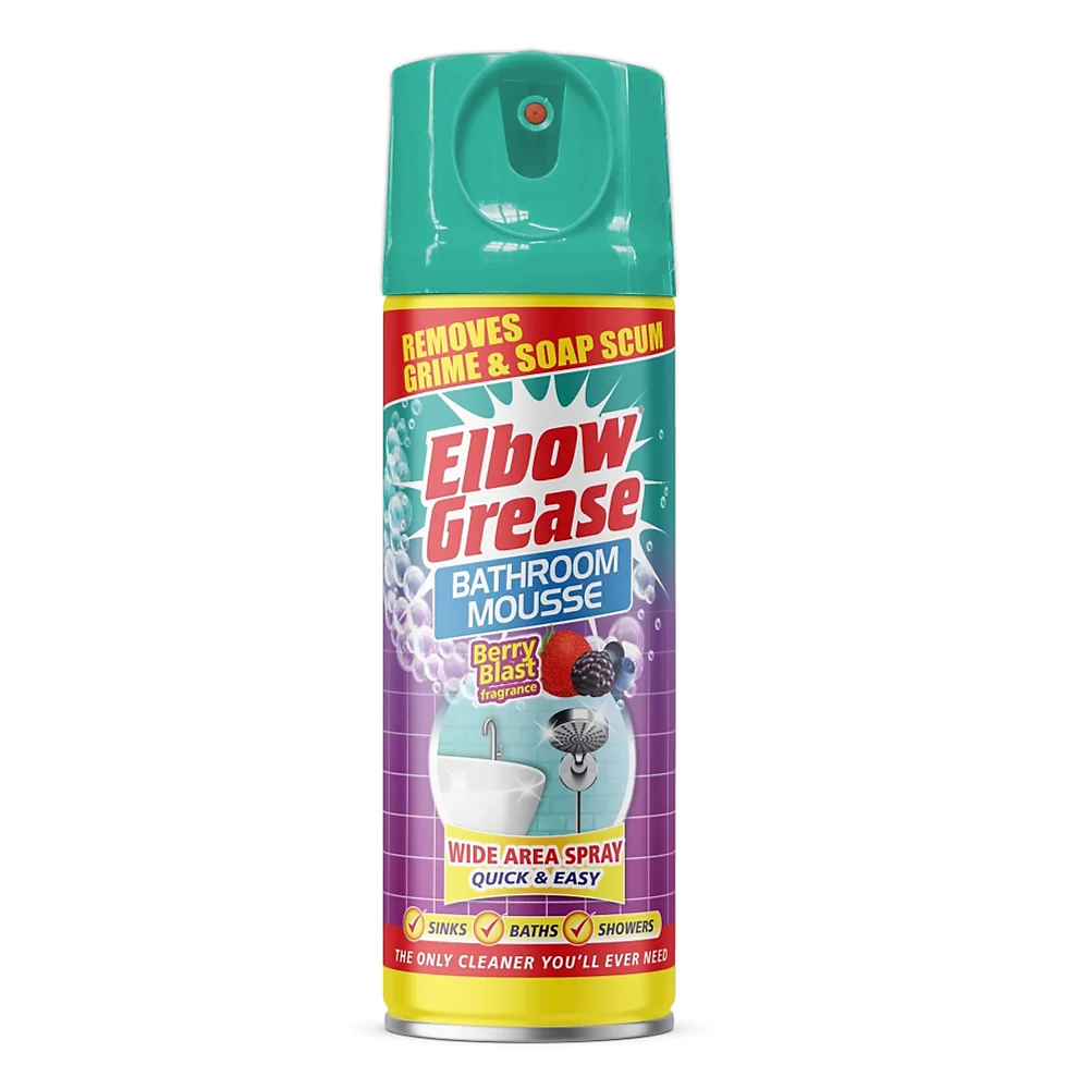 Elbow Grease Bathroom Mousse Spray Cleaner Berry Blast Fragrance 400ml اسپری فومی پاک کننده حمام و سرویس بهداشتی البو گریس Elbow Grease Bathroom Mousse رایحه Berry Blast حجم 400 میل - Image 1