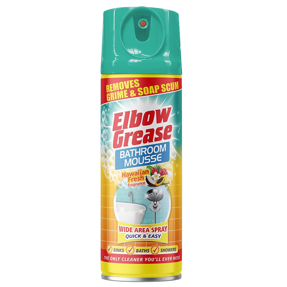 Elbow Grease Bathroom Mousse Spray Cleaner Hawaiian Fresh Fragrance 400ml اسپری فومی پاک کننده حمام و سرویس بهداشتی البو گریس Elbow Grease Bathroom Mousse رایحه Hawaiian Fresh حجم 400 میل - Image 1