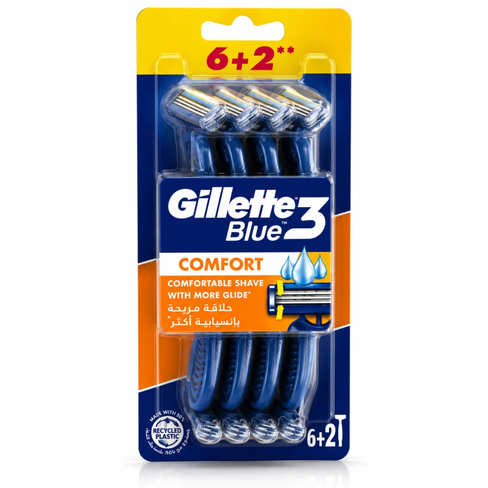 Gillette Blue 3 Comfort Razor Blades 8pcs خودتراش مردانه ژیلت Gillette Blue 3 Comfort بسته 8 عددی - Image 1