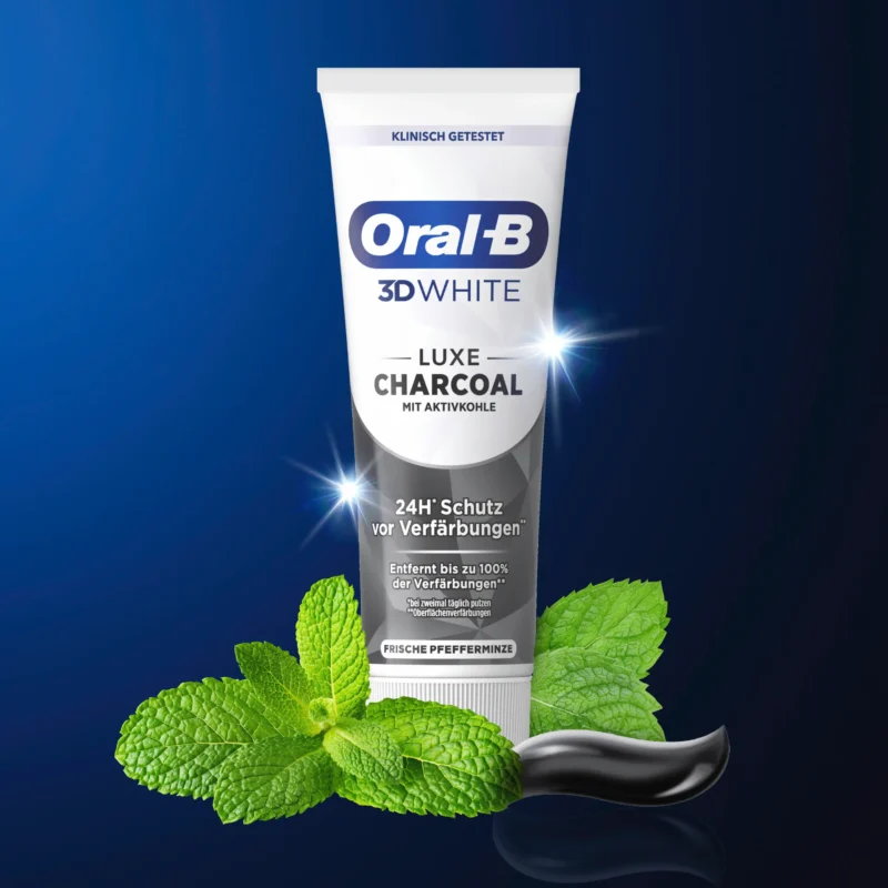 خمیر دندان سفیدکننده 3D وایت زغالی اورال-بی Oral-B 3d White luxe charcoal whitening حجم 75 میل - Image 3