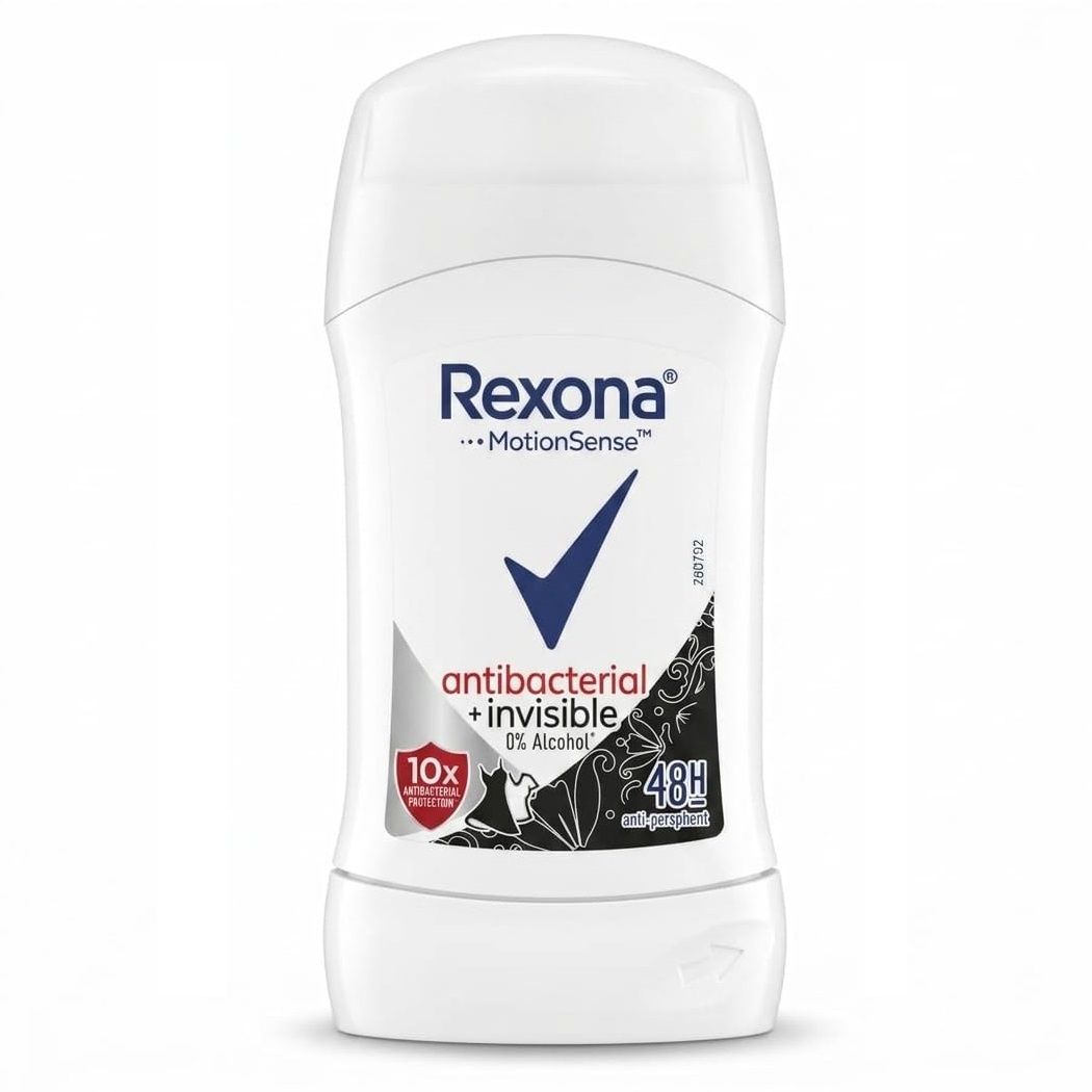 Rexona women antibacterial invisible Stick 48 Hour Deodorant استیک 48 ساعته آنتیباکتریال و ضد لک نامرئی رکسونا Rexona antibacterial invisible حجم 40 گرم - Image 1