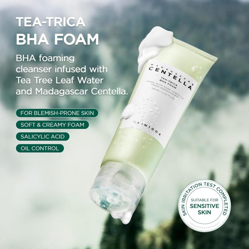 فوم شستشوی صورت ضد جوش و پاک‌کننده BHA سنتلا اسکین 1004 SKIN1004 Tea-Trica حجم ۱۲۵ میل - Image 5