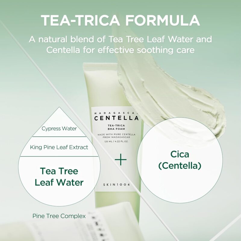 فوم شستشوی صورت ضد جوش و پاک‌کننده BHA سنتلا اسکین 1004 SKIN1004 Tea-Trica حجم ۱۲۵ میل - Image 6