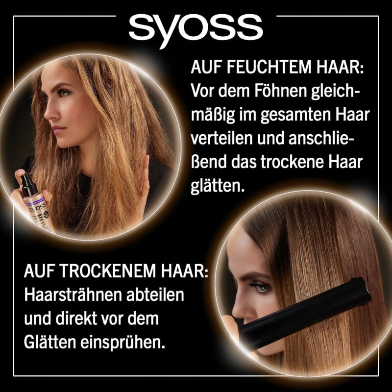 اسپری دوفاز محافظ حرارت و حالت‌دهنده مو سایوس syoss Keratin heat حجم ۲۰۰ میل - Image 2