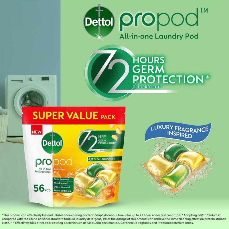 کپسول ماشین لباسشویی آنتی‌باکتریال دتول پروپاد Dettol Propod All-in-One Citrus Rose بسته 56 عددی - Image 7