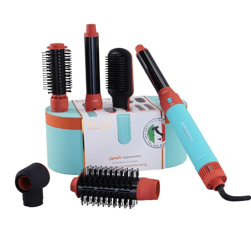 enzo-professional-supermotor-6-in-1-hair-dryer-brush-multi-styler-blue orange سشوار حالت دهنده مو شش کاره انزو ENZO PROFESSIONAL ITALY 6 IN 1 طول کابل ۲ متر رنگ فیروزه ای نارنجی - Image 1