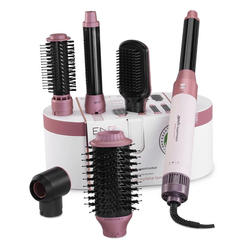 enzo-professional-supermotor-6-in-1-hair-dryer-brush-multi-styler-white pink سشوار حالت دهنده مو شش کاره انزو ENZO PROFESSIONAL ITALY 6 IN 1 طول کابل ۲ متر رنگ سفید صورتی - Image 1