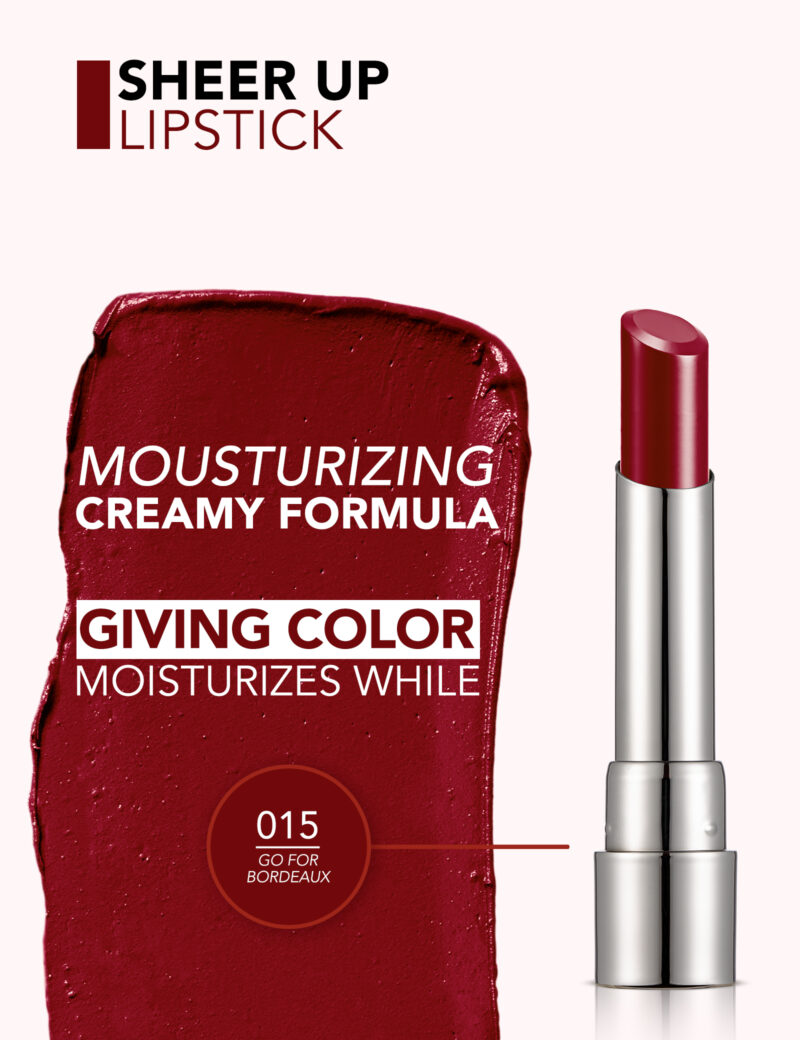 رژلب جامد براق فلورمار flormar Sheer Up شماره 015 رنگ Go For Bordeaux - Image 2