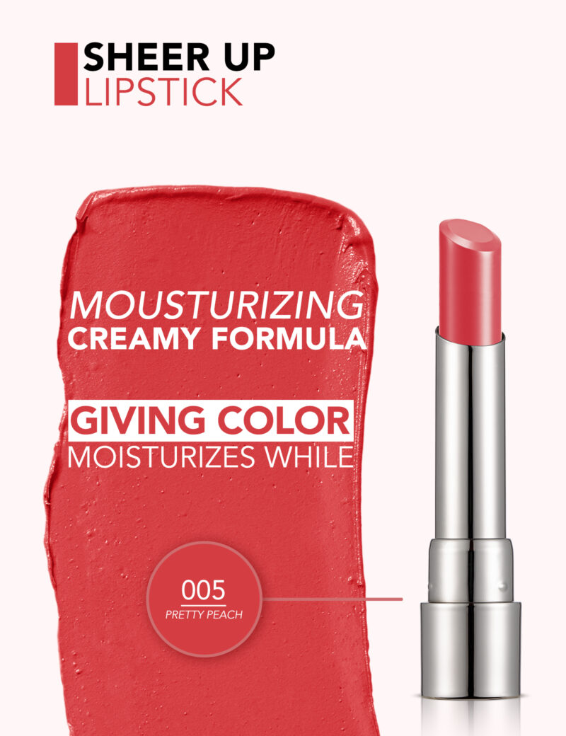 رژلب جامد براق فلورمار flormar Sheer Up شماره 005 رنگ Pretty Peach - Image 2