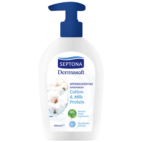 septona dermasoft cotton and milk protein handwash 400ml مایع دستشویی نرمکننده سپتونا Septona رایحه پنبه و پروتئین شیر حجم 400 میل - Image 1