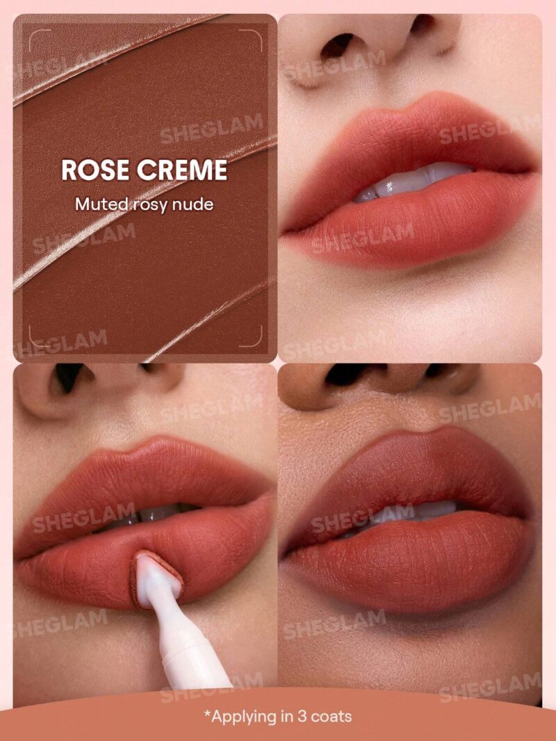 رژ لب مایع مات محوکننده مارشمالو پاف شیگلم Sheglam شماره 212 رنگ Rose Creme - Image 2