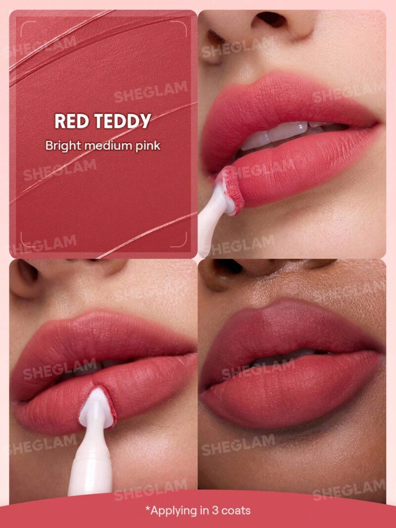 رژ لب مایع مات محوکننده مارشمالو پاف شیگلم Sheglam شماره 330 رنگ Red Teddy - Image 2