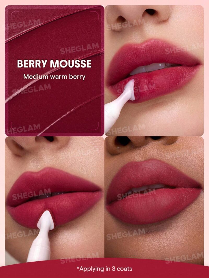 رژ لب مایع مات محوکننده مارشمالو پاف شیگلم Sheglam شماره 331 رنگ Berry Mousse - Image 2