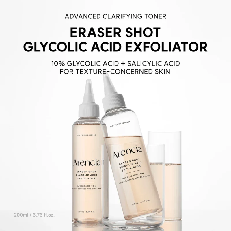 تونر لایه‌بردار و پاکسازی‌کننده آرنسیا Arencia Eraser Shot Glycolic Acid Exfoliator حاوی 10٪ گلیکولیک اسید، سالیسیلیک اسید و هیالورونیک اسید حجم 200 میل - Image 2