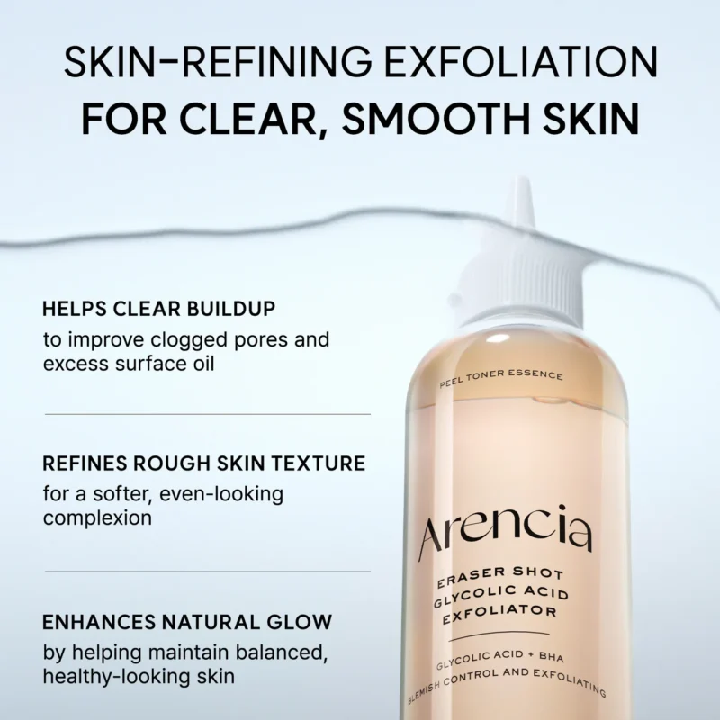 تونر لایه‌بردار و پاکسازی‌کننده آرنسیا Arencia Eraser Shot Glycolic Acid Exfoliator حاوی 10٪ گلیکولیک اسید، سالیسیلیک اسید و هیالورونیک اسید حجم 200 میل - Image 4