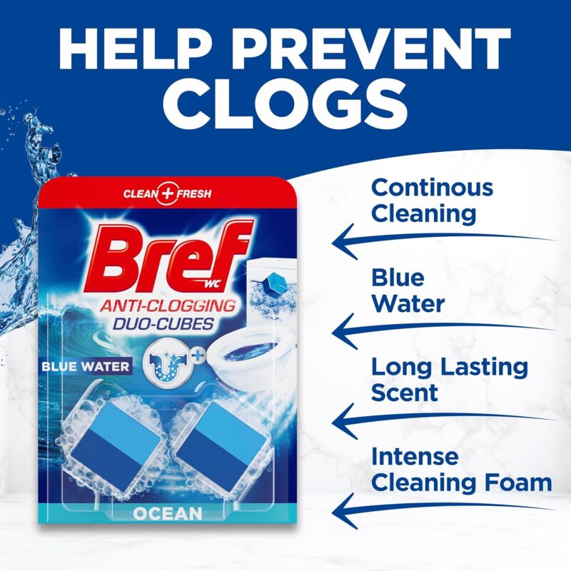 قرص توالت فرنگی ضدگرفتگی برف Bref Anti-Clogging Duo-Cubes Ocean با رایحه اقیانوس بسته 2 عددی 50 گرمی - Image 6