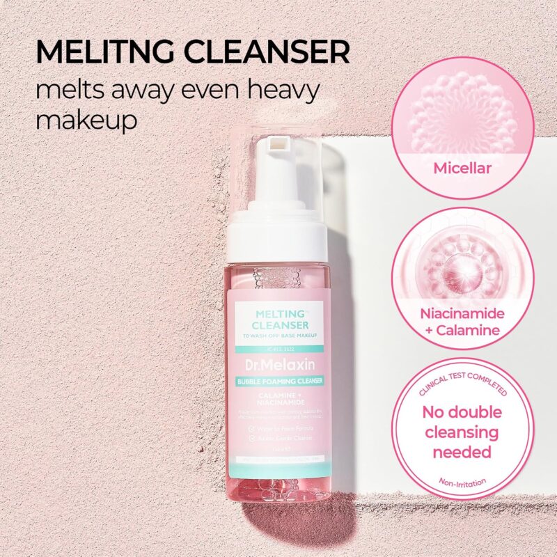 فوم شوینده و پاک‌کننده آرایش دکتر ملاکسین Dr. Melaxin Melting Bubble Foaming Cleanser حاوی کالامین و نیاسینامید حجم 150 میل - Image 2