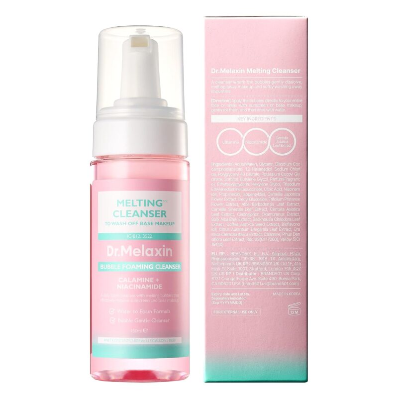 فوم شوینده و پاک‌کننده آرایش دکتر ملاکسین Dr. Melaxin Melting Bubble Foaming Cleanser حاوی کالامین و نیاسینامید حجم 150 میل - Image 9