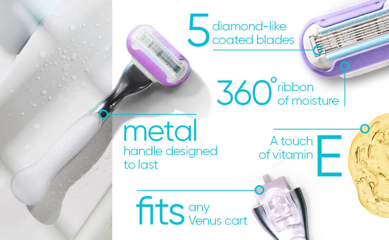 خودتراش زنانه ژیلت ونوس Venus Deluxe Smooth Platinum دارای 5 تیغه با روکش الماس‌مانند و دسته فلزی به همراه 2 یدک - Image 7