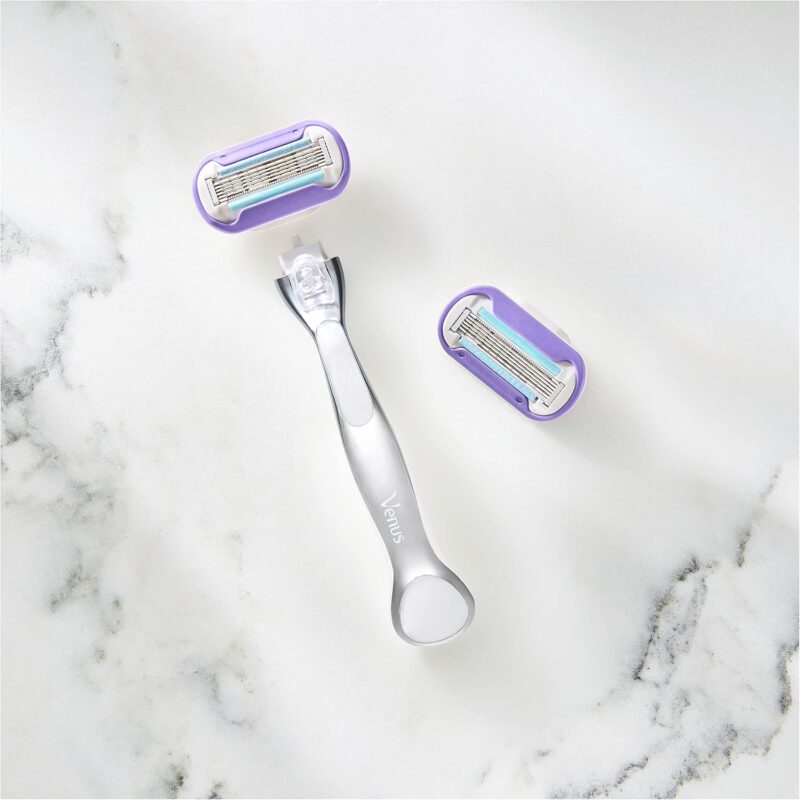 خودتراش زنانه ژیلت ونوس Venus Deluxe Smooth Platinum دارای 5 تیغه با روکش الماس‌مانند و دسته فلزی به همراه 2 یدک - Image 5