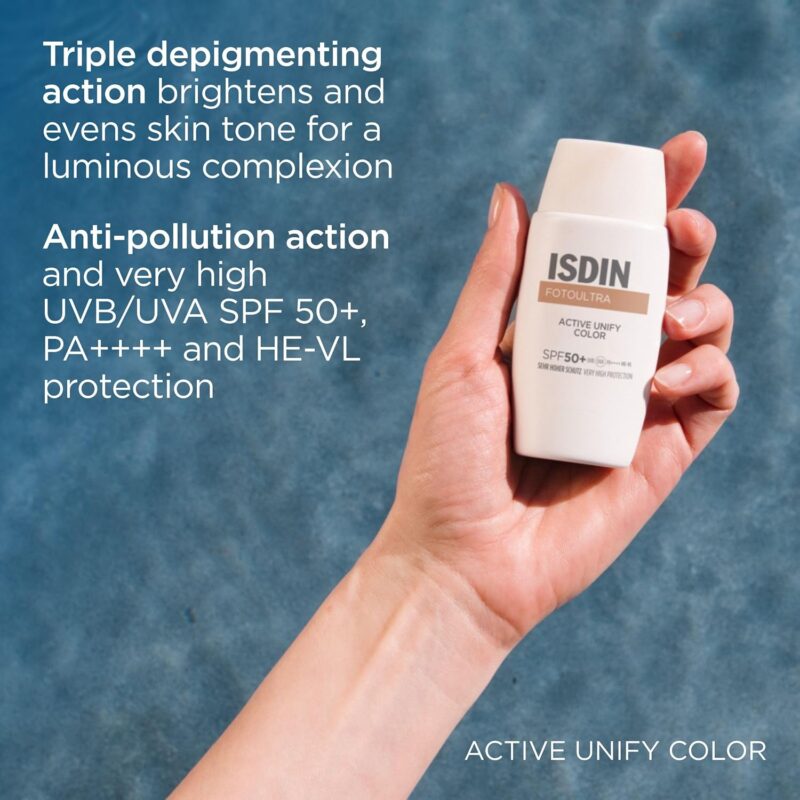 ضدآفتاب رنگی ضدلک و یکنواخت‌کننده رنگ پوست ایزدین ISDIN Fotoultra 100 Active Unify Color SPF50 حجم 50 میل - Image 3