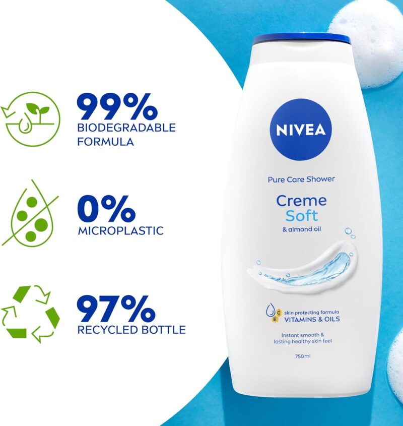 شامپو بدن کرمی و مرطوب‌کننده نیوآ NIVEA Creme Soft حاوی روغن بادام حجم 750 میل - Image 2