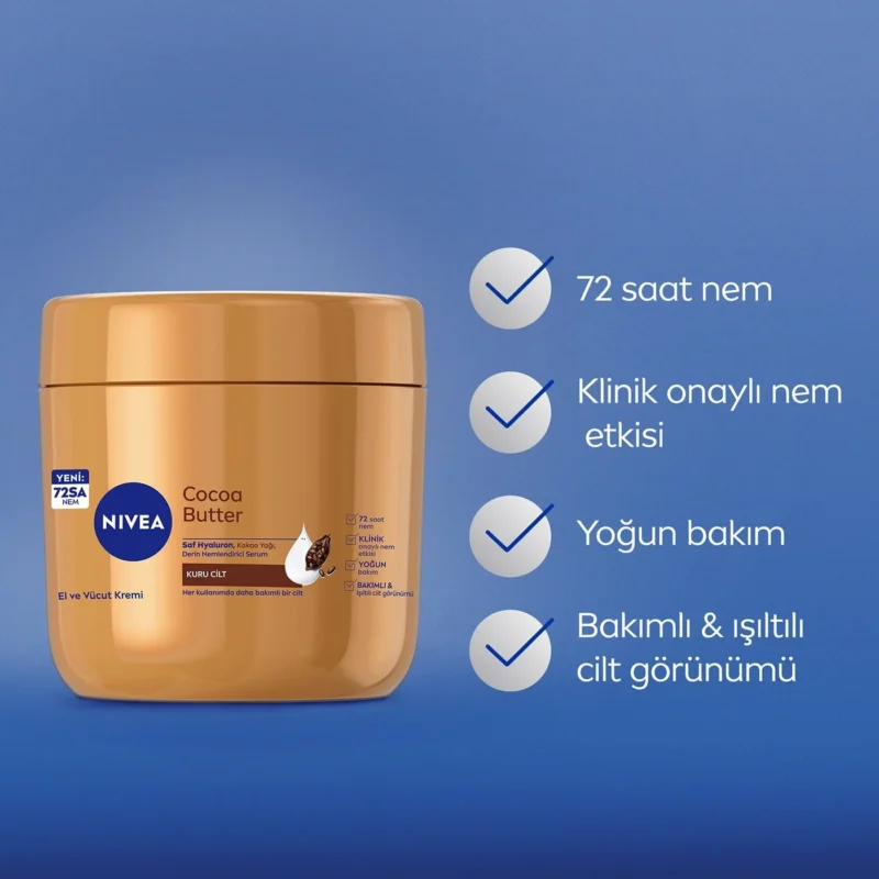 کرم مرطوب‌کننده دست و بدن نیوآ NIVEA Cocoa Butter حاوی کره کاکائو و ویتامین E حجم 400 میل - Image 3