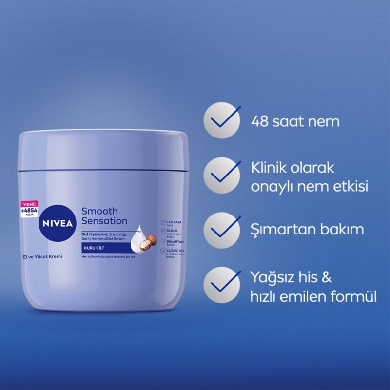 کرم مرطوب‌کننده دست و بدن نیوآ Nivea Smooth Sensation مخصوص پوست خشک حجم 400 میل - Image 3